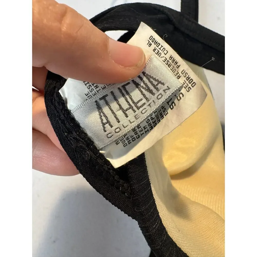 Vtg Athena Black Bikini Sz 12 Top Push Up‎ Top High Cut Bottoms